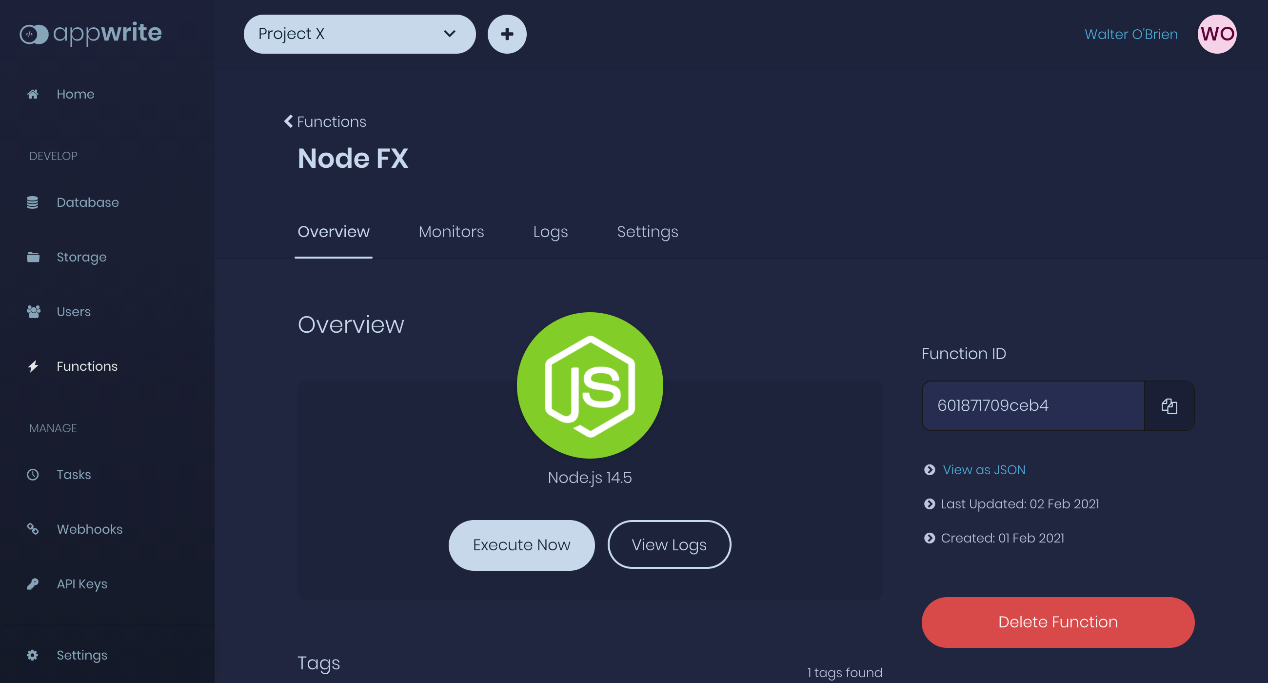 Function settings page.