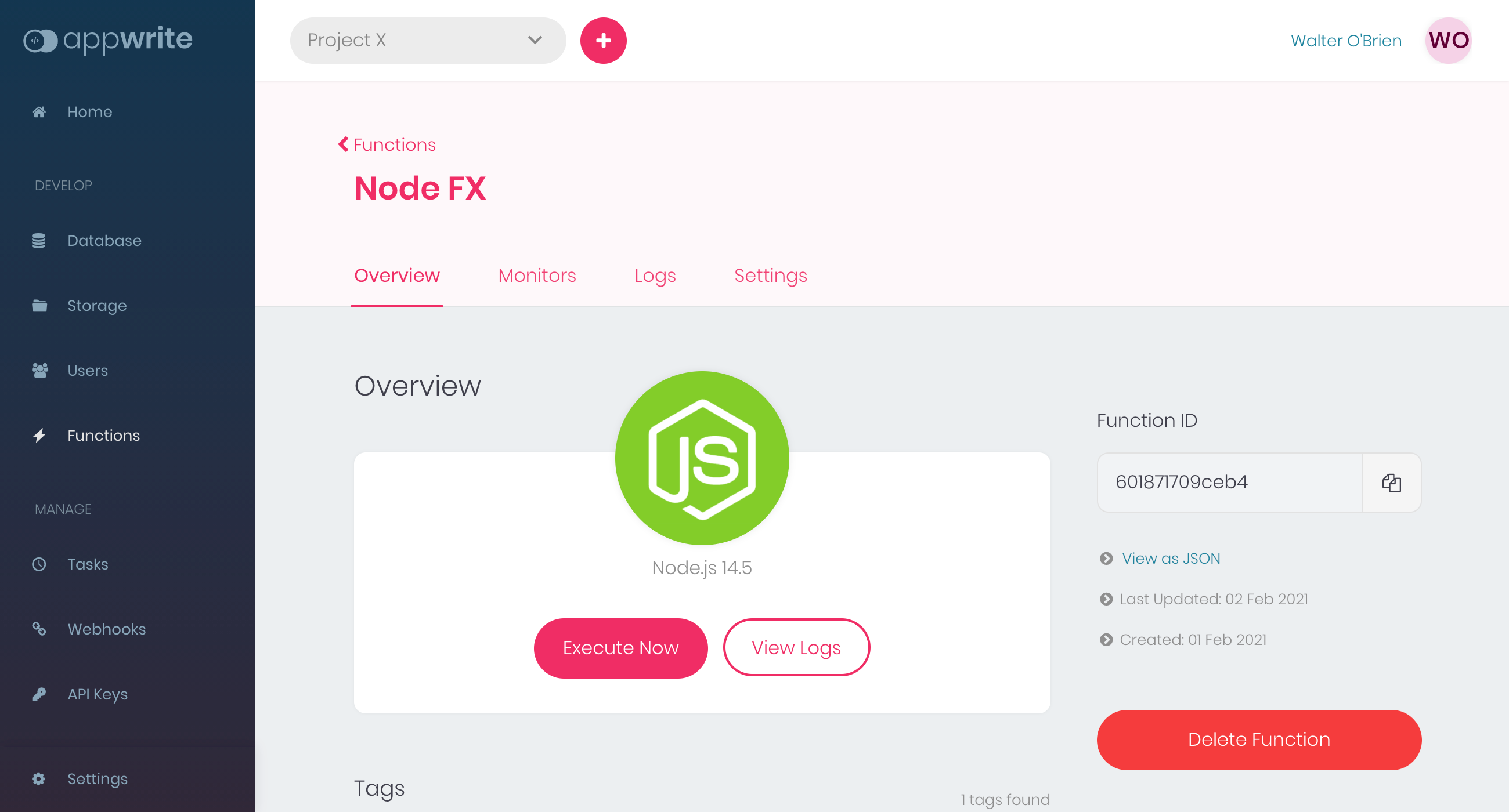 Function settings page.